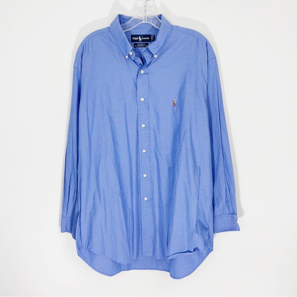 Ralph Lauren Yarmouth Blue Pintuck Oxford Cotton Buttondown Shirt 17-34